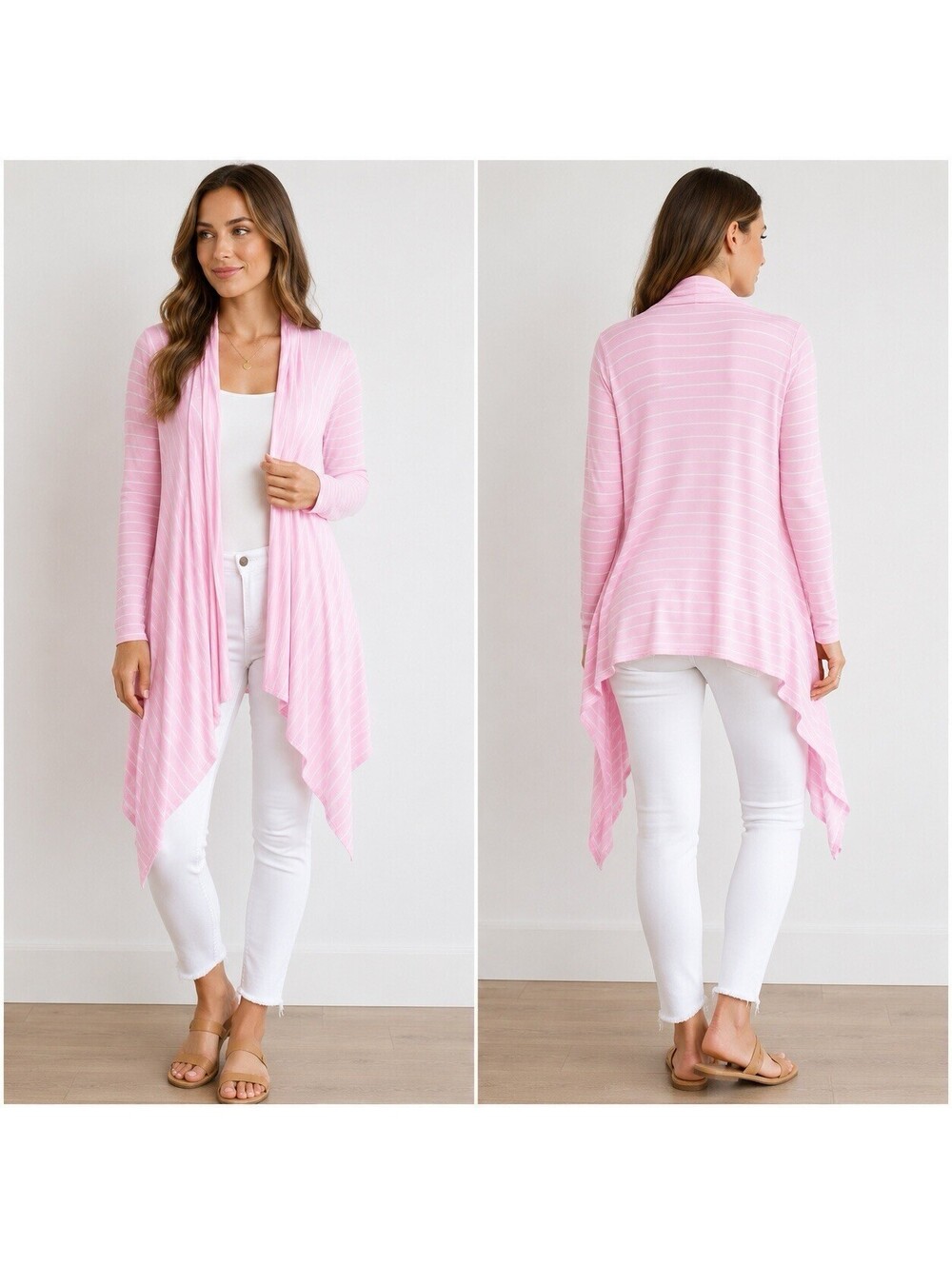 Gibson Look Navigator Pink Stripe Multiway Cardigan Small Boho Nautical Preppy